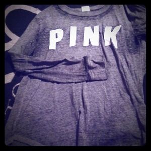 Gray long sleeve tee PINK logo